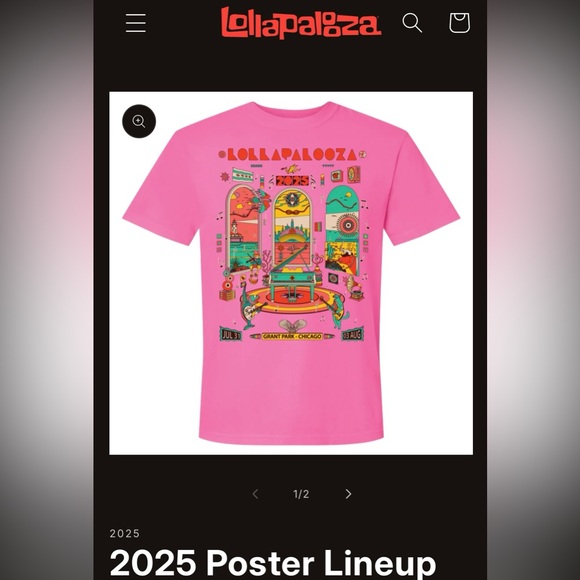 Tops - Lollapalooza 2025 genuine Hot pink Festival Tee